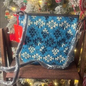 Montana West Blue and White Geometric Crossbody Bag